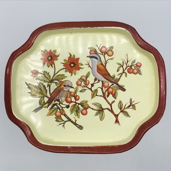 VINTAGE Tin Tray Small Birds Berries Trinket Ware Boho Floral Cottage … - Picture 1 of 7